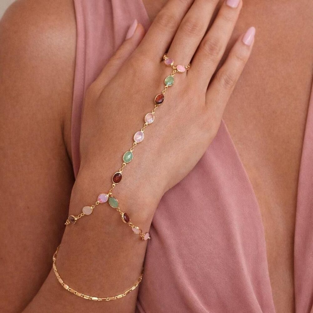 multicolor gem hand chain D22